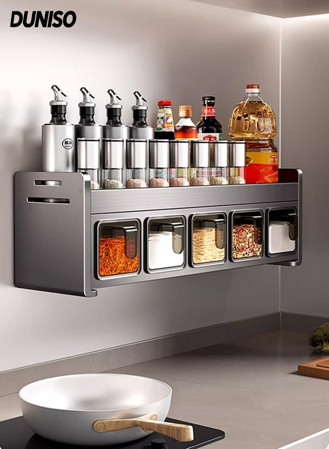 DUNISO Versatile Spice Jar and 4 Seasoning box with handle ,Wall-Mounted Spice Rack for Kitchen , or Countertop Pantry Storage - Image 1