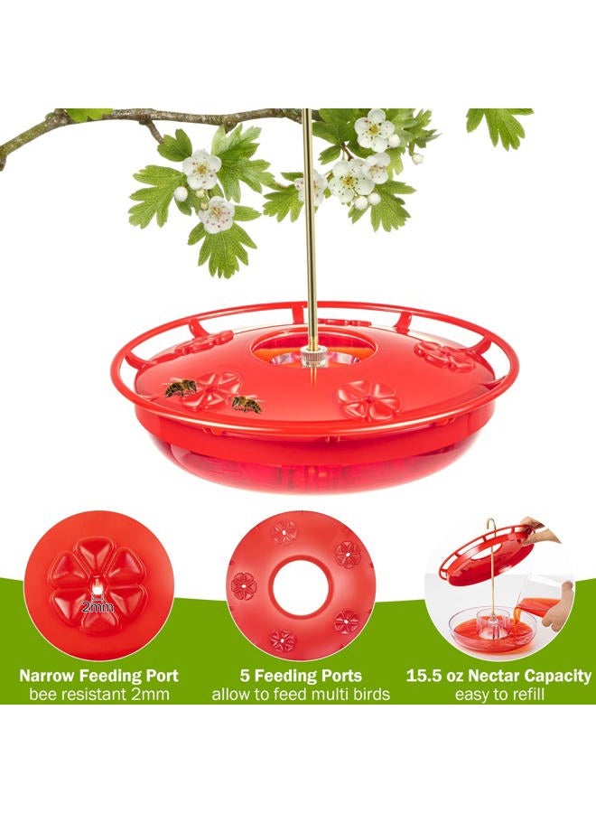 Enhon 15.5 OZ Hanging Hummingbird Feeders for Outdoors with Rain Guard, Leak Proof Saucer Humming Bird Feeders with Ant Moat, 5 Flower Feeding Ports and Cleaning Brush for Garden Yard Patio (1 Pack) - Image 4