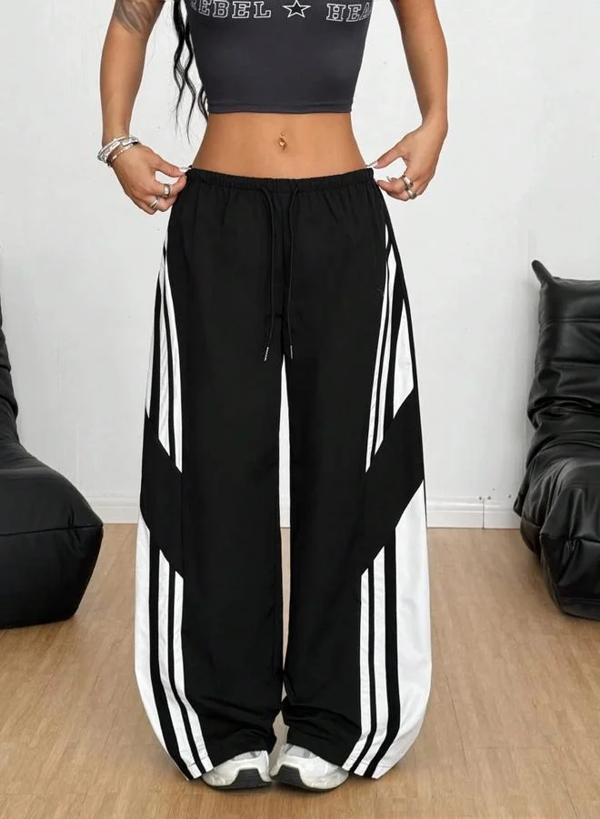 Take Two Black Striped Wide Leg Pants with Drawstring
