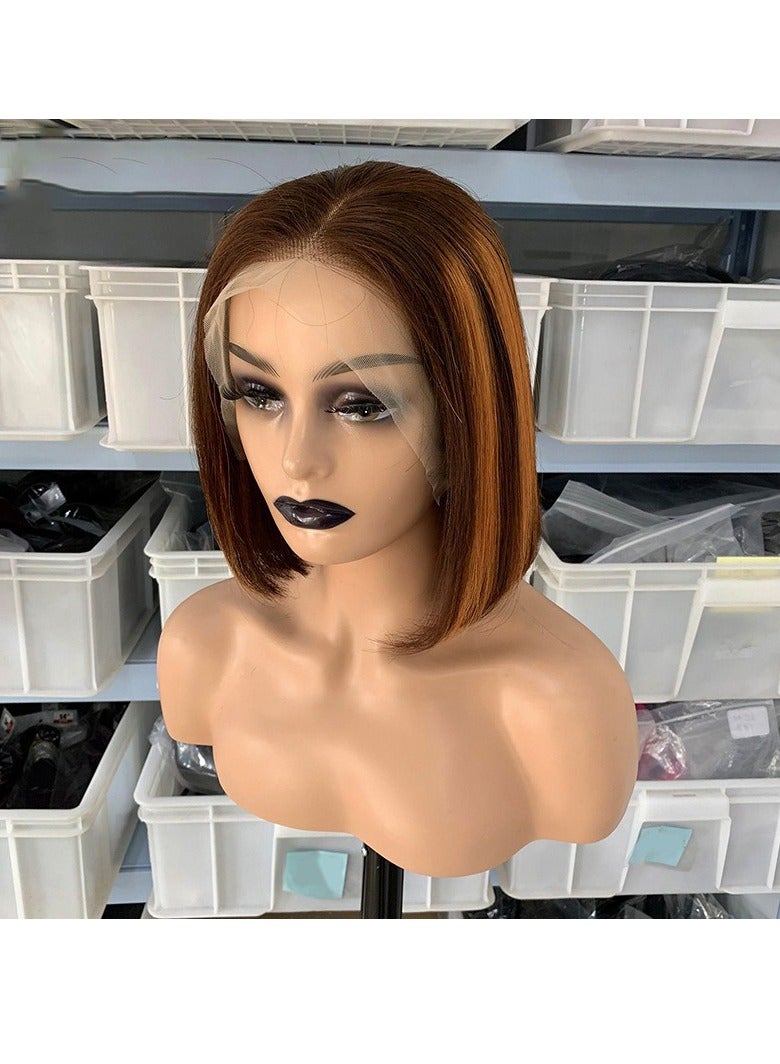 إستيل باروكة قصيرة من الشعر البشري 13x4 باروكة دانتيل أمامي للنساء ذوات البشرة السمراء باروكات بدون صمغ شعر بشري اللون قبل قطعها رقم P4-350 - Image 1