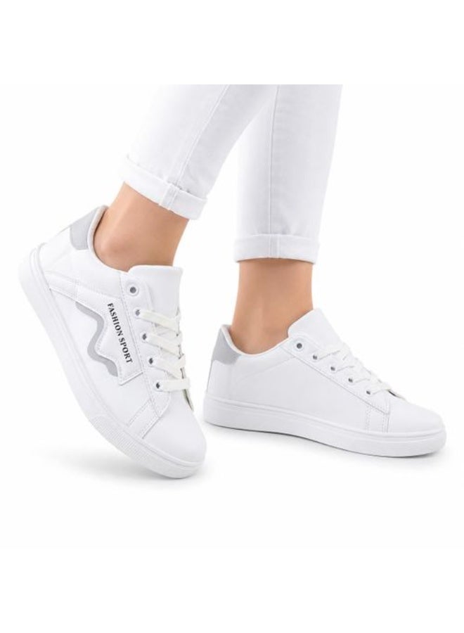 AF28 Women’s Sport Sneakers Flat – Comfortable Chunky Sole Casual Shoes for Daily Wear & Walking - White*Grey