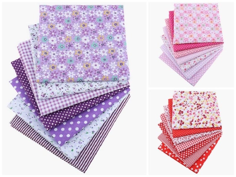 YSSZAM 7Pcs Top Pink Cotton Craft Fabric Bundle Squares Patchwork DIY Sewing Scrapbooking Quilting Floral Dot Pattern Craft and Hobby Fabric 10" x 10" (25cm x 25cm) - Image 4