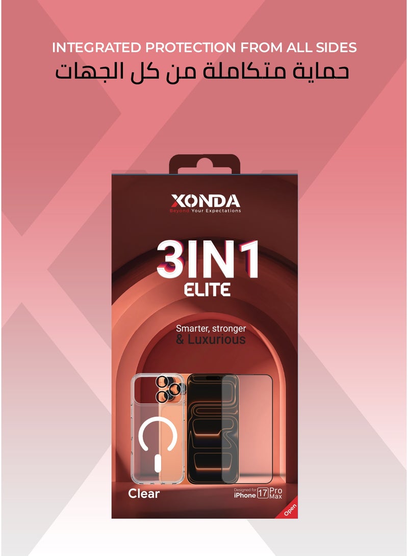 زوندا بكج حماية النخبة 3 في 1 لايفون 17 بروماكس – كفر شفاف ماج سيف مقاوم للإصفرار، حماية شاشة مقاومة للكسر، غطاء كاميرا عالي الوضوح. - Image 5