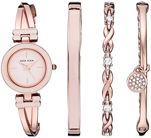 Anne Klein Womens AK3284LPST Blush Pink and Rose GoldTone Bangle Watch and Premium Crystal Accented Bracelet Set - Image 1