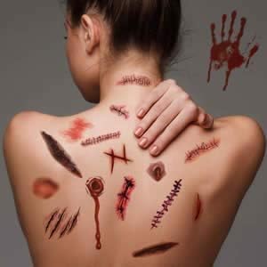 Halloween Scars Tattoos 18 Sheets Halloween Zombie Vampire Scars Fake Bloody Wound Temporary Tattoos for Halloween Party Cosplay Costume Makeup Props