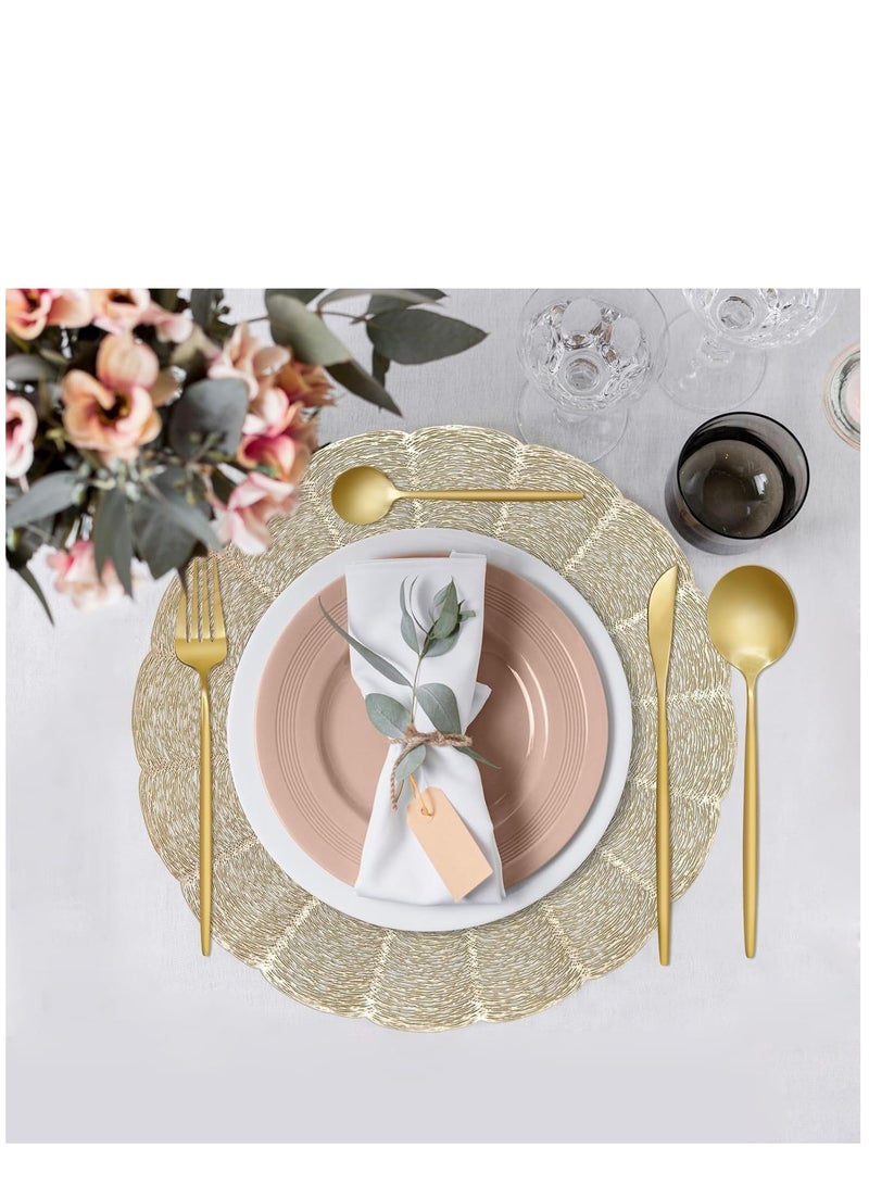 KASTWAVE طقم مفارش طاولة من 6، مفارش دائرية ذهبية من الفينيل 15'' سهلة التنظيف، غير قابلة للانزلاق، مقاومة للحرارة لمائدة الطعام، زفاف، حفلة، مهرجان - Image 3