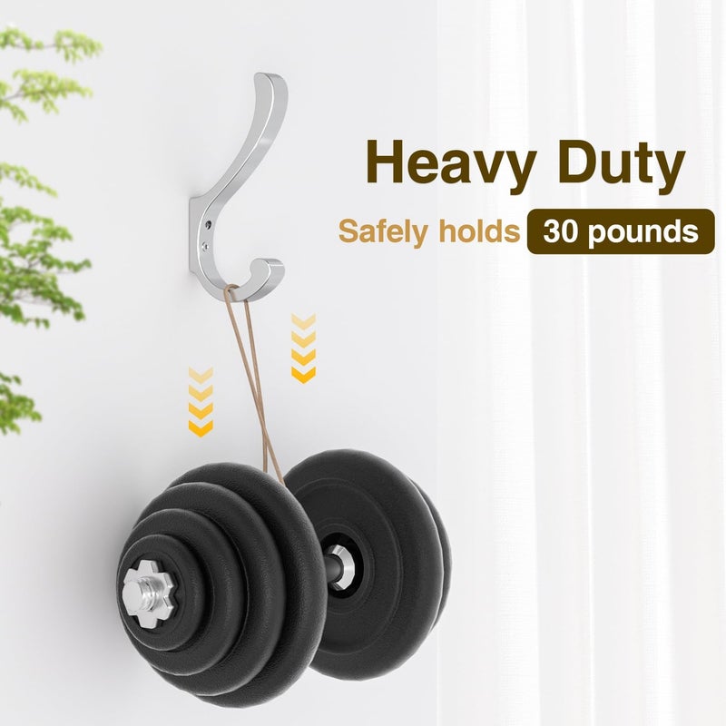 jockcaras Silver Coat Hooks Wall Mount - Wall Hooks For Hanging Heavy Duty (30LB),Large Coat Hanger Wall Hangers,Metal Hooks For Hanging Towels,Backpack,Hat,Jacket,Key,Bag,Purse,Clothes,Robe,Dog Leash (4 Pack) - Image 5