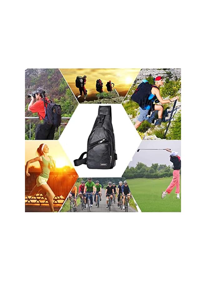 PROMASS Men's Leather Sling Bag,Chest Bags Shoulder Backpack for Mens/Women Anti-Theft Sling Shoulder Multifunctional Lightweight Crossbody Bag with USB Charging Port for Business Casual Travel Sport  - Image 4
