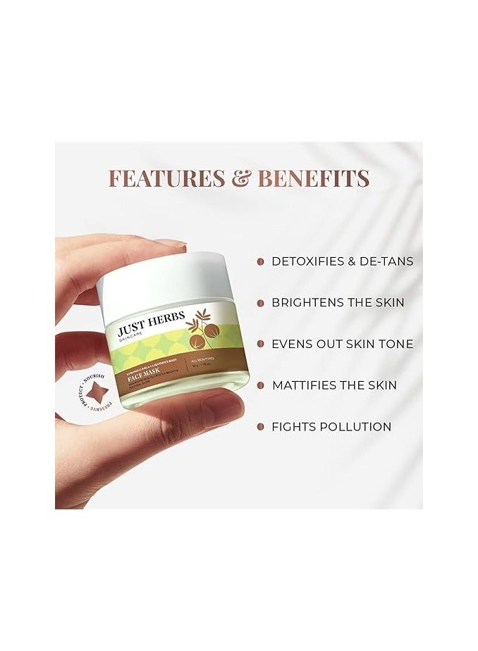 جاست هيربز مجموعة قناع وقناع الوجه بفيتامين C من جاست هيربز مع الأملا وجذور عرق السوس وطين البنتونيت لإزالة السمرة وإزالة السموم وتفتيح البشرة - 50 جم - Image 3