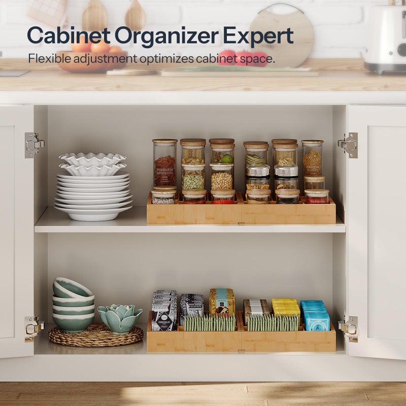 HOOBRO HO0BRO Large Silverware Organizer Kitchen Drawer Organizer, Magnetic Connected Expandable Utensil Organizer From 22 to 35 Inches, Bamboo 16 Slots Cutlery Tray with Knife Holder, Natural YL07TL01 - Image 5
