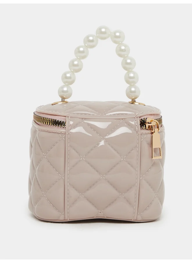 ستايلي Styli Quilted Faux Pearl Top Handle Bag with Zip Closure