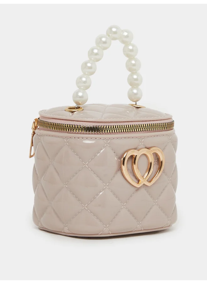 ستايلي Styli Quilted Faux Pearl Top Handle Bag with Zip Closure
