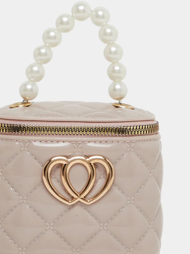 Styli Styli Quilted Faux Pearl Top Handle Bag with Zip Closure