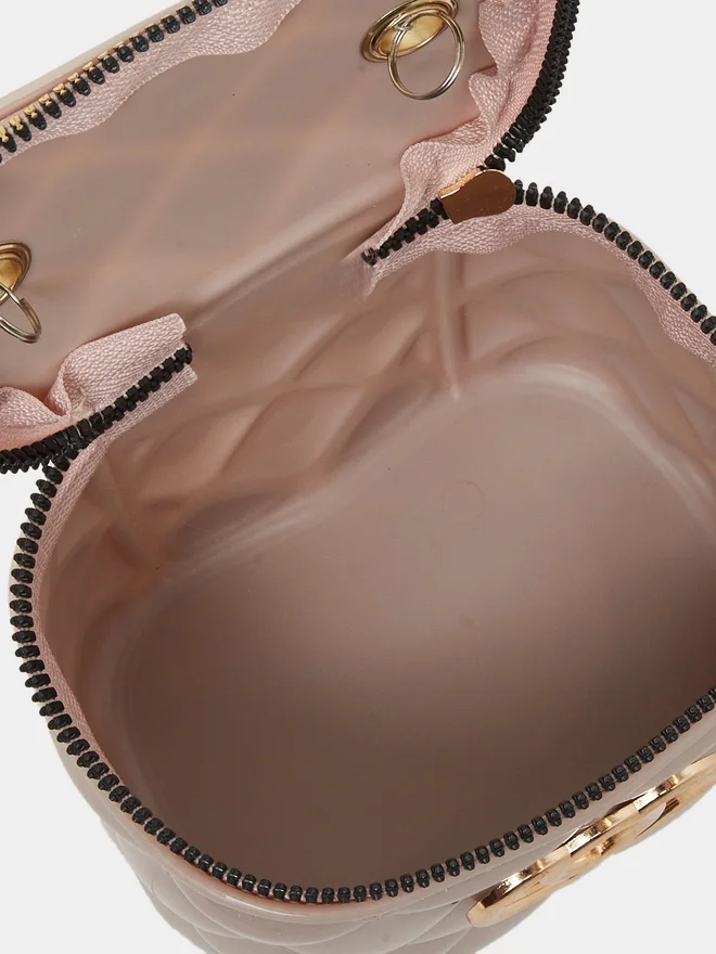 Styli Styli Quilted Faux Pearl Top Handle Bag with Zip Closure