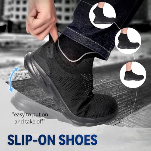 Furuian Slip On Steel Toe Safety Shoes for Men Lightweight Breathable Steel Toe Work Sneakers Comfortable Non Slip Safety Work Tennis Shoes for Men Black - Image 4