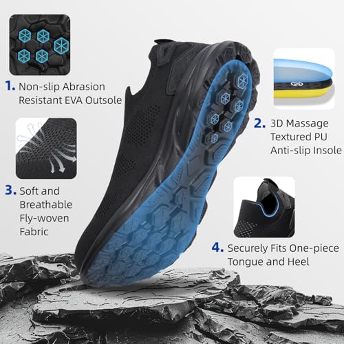 Furuian Slip On Steel Toe Safety Shoes for Men Lightweight Breathable Steel Toe Work Sneakers Comfortable Non Slip Safety Work Tennis Shoes for Men Black - Image 3