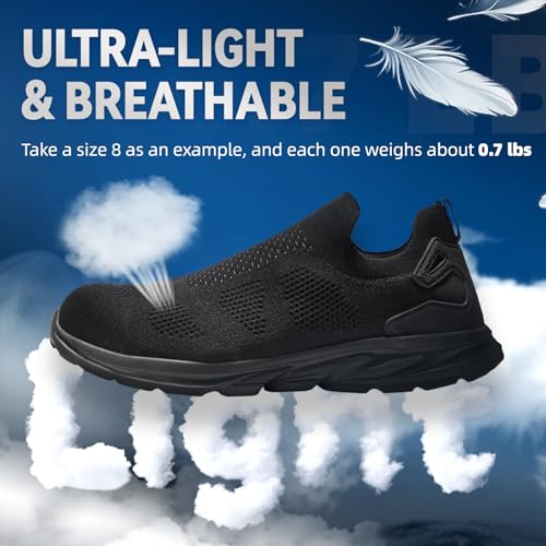 Furuian Slip On Steel Toe Safety Shoes for Men Lightweight Breathable Steel Toe Work Sneakers Comfortable Non Slip Safety Work Tennis Shoes for Men Black - Image 5