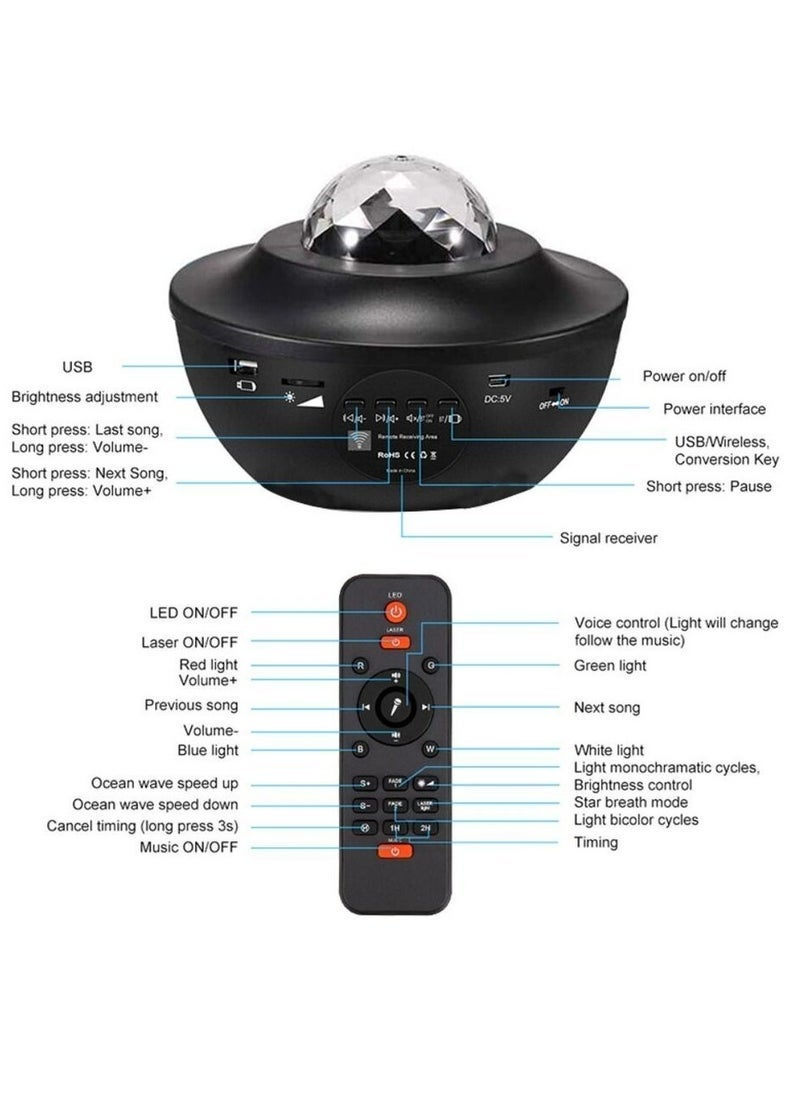 TIGER Starry Projector Nightlight – Bluetooth & USB Music Player, Romantic Lamp with 14 Lighting Modes, Remote Control – Ideal for Bedrooms, Gatherings, and Relaxation – Black​  - Image 2