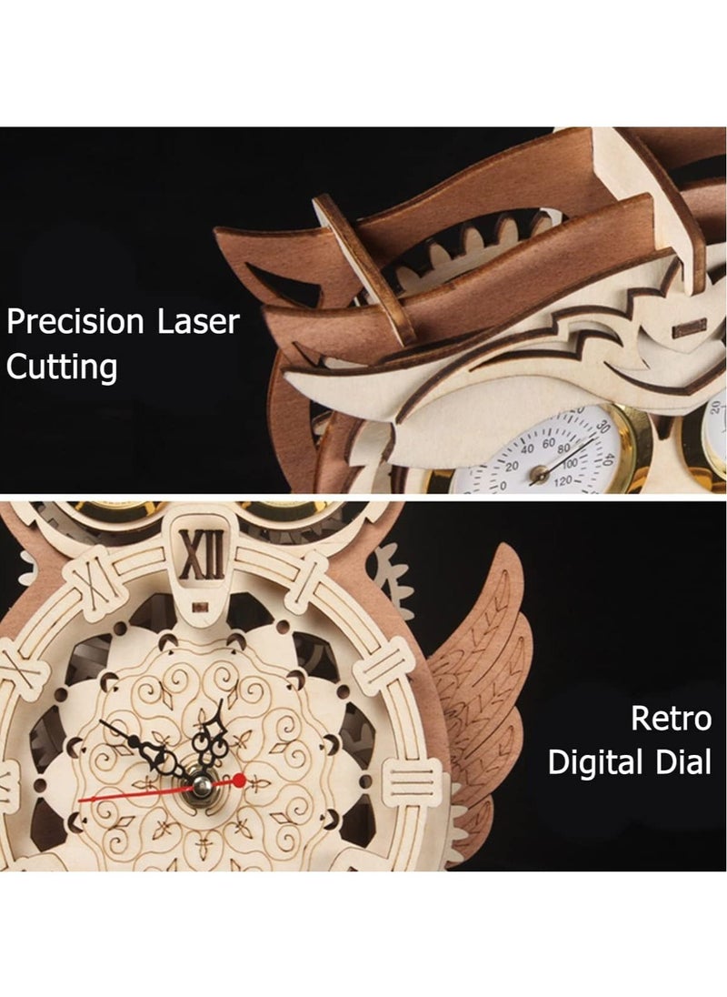 Generic - 3D Wooden Owl Clock Wall Decor Hand-Assembled Owl Clock Model with Timing Temperature Humidity Display Function Owl Clock Mechanical Puzzle - Image 1
