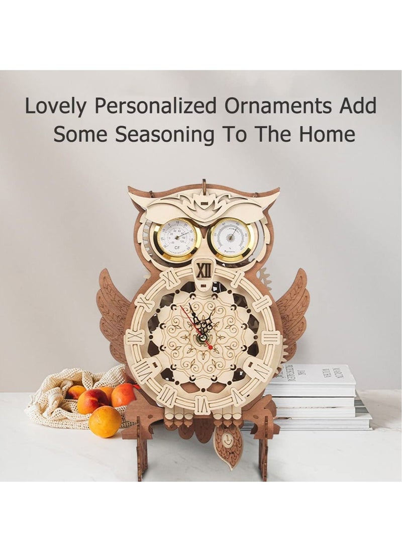 Generic - 3D Wooden Owl Clock Wall Decor Hand-Assembled Owl Clock Model with Timing Temperature Humidity Display Function Owl Clock Mechanical Puzzle - Image 1