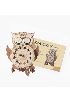 3D Wooden Owl Clock Wall Decor Hand-Assembled Owl Clock Model with Timing Temperature Humidity Display Function Owl Clock Mechanical Puzzle