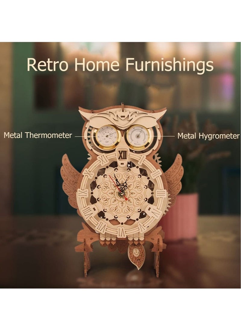 Generic - 3D Wooden Owl Clock Wall Decor Hand-Assembled Owl Clock Model with Timing Temperature Humidity Display Function Owl Clock Mechanical Puzzle - Image 1