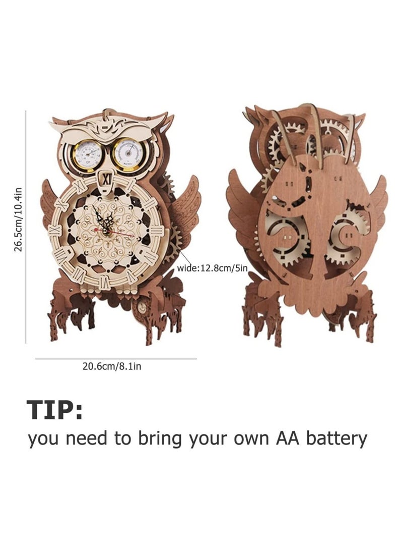 Generic - 3D Wooden Owl Clock Wall Decor Hand-Assembled Owl Clock Model with Timing Temperature Humidity Display Function Owl Clock Mechanical Puzzle - Image 1