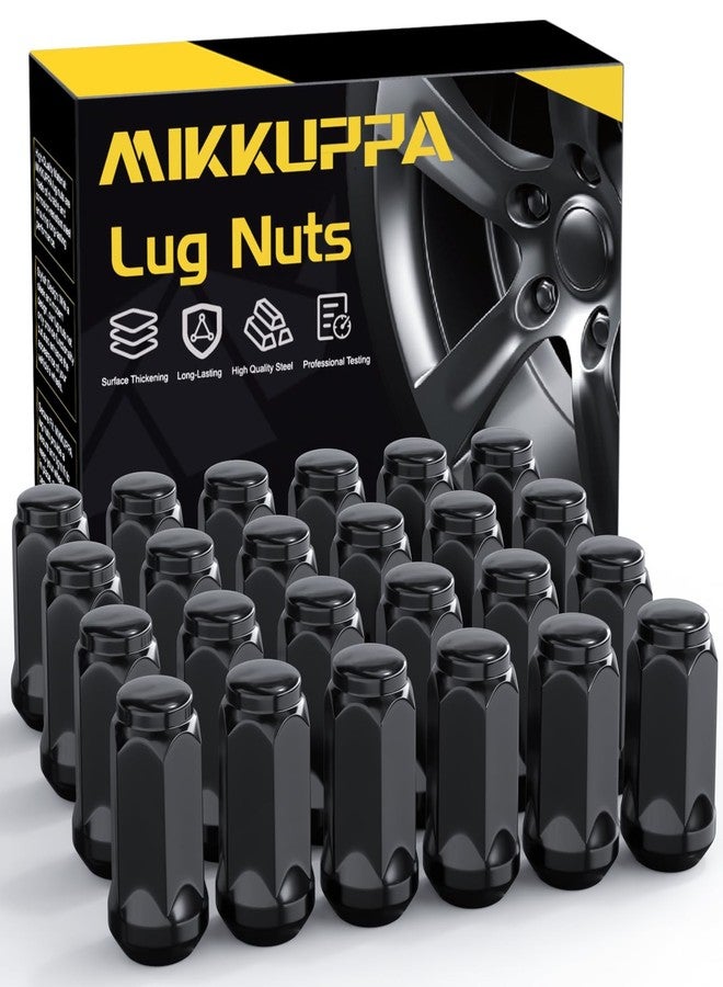 ميكوبّا صواميل عجلات MIKKUPPA M14x1.5، بديلة لعجلات ما بعد البيع لسيارات شيفروليه سيلفرادو، وسوبربان 1500، وتاهو، وكولورادو، وترافيرس، وفورد F-150، ورام 1500، 24 قطعة من صواميل العجلات السوداء المغلقة الطرف ذات الشكل المخروطي. - Image 1