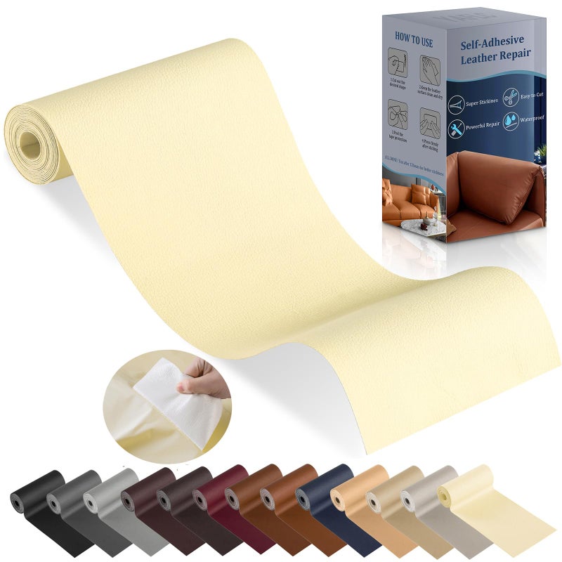 YAFLC Leather Repair Patch for Furniture 4 x 63 Self Adhesive Leather Repair Kit Vinyl Repair Tape for Car Seat Sofa Jackets Couches Chair Light Yellowish