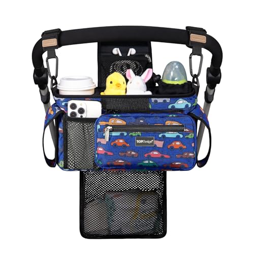 TOPDesign Universal Baby Stroller Organizer Stroller Caddy with Detachable Mesh Bag Heightened Insulated Cup Holders NonSlip Secure Hooks Accessories Fits Most Strollers Cars - Image 1