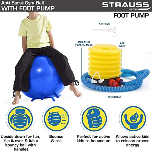 STRAUSS Anti-Burst Rubber Gym Ball Stability Legs with Free Foot Pump | Round Shape Swiss Ball for Exercise, Workout, Yoga, Pregnancy, Birthing, Balance & Stability, 55 cm, (Blue) - Image 3