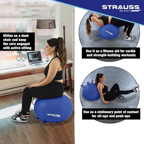 STRAUSS Anti-Burst Rubber Gym Ball Stability Legs with Free Foot Pump | Round Shape Swiss Ball for Exercise, Workout, Yoga, Pregnancy, Birthing, Balance & Stability, 55 cm, (Blue) - Image 5