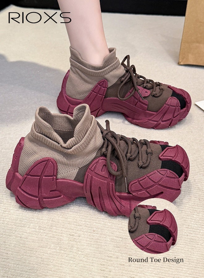 ريوكس أحذية رياضية سميكة، وأحذية رياضية مريحة، وأحذية رياضية خفيفة الوزن للسيدات، وأحذية خفيفة الوزن، وأحذية للمشي على الأقدام، وأحذية للنزلق، وأحذية للتدريب للتمارين النسائية/صالة الألعاب الرياضية/الأحذية الرياضية اليومية، وأحذية ذات قاع أرجواني سميك - Image 2