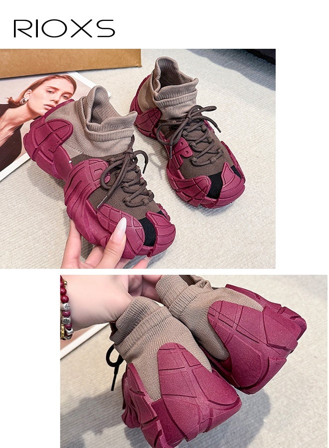 ريوكس أحذية رياضية سميكة، وأحذية رياضية مريحة، وأحذية رياضية خفيفة الوزن للسيدات، وأحذية خفيفة الوزن، وأحذية للمشي على الأقدام، وأحذية للنزلق، وأحذية للتدريب للتمارين النسائية/صالة الألعاب الرياضية/الأحذية الرياضية اليومية، وأحذية ذات قاع أرجواني سميك - Image 3