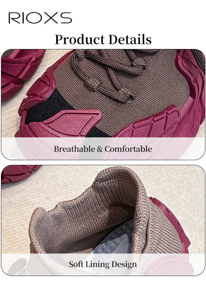 ريوكس أحذية رياضية سميكة، وأحذية رياضية مريحة، وأحذية رياضية خفيفة الوزن للسيدات، وأحذية خفيفة الوزن، وأحذية للمشي على الأقدام، وأحذية للنزلق، وأحذية للتدريب للتمارين النسائية/صالة الألعاب الرياضية/الأحذية الرياضية اليومية، وأحذية ذات قاع أرجواني سميك - Image 4