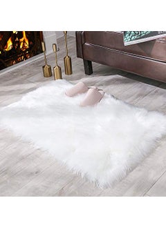 Mishrit Mishrit Fluffy Shaggy Soft Faux Sheepskin Fur Area Rugs Floor Mat Chair Sofa Cover Beside Carpet for Bedroom Living Room, 2ft x 3ft, White  - Image 2