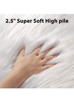Mishrit Mishrit Fluffy Shaggy Soft Faux Sheepskin Fur Area Rugs Floor Mat Chair Sofa Cover Beside Carpet for Bedroom Living Room, 2ft x 3ft, White  - Image 4