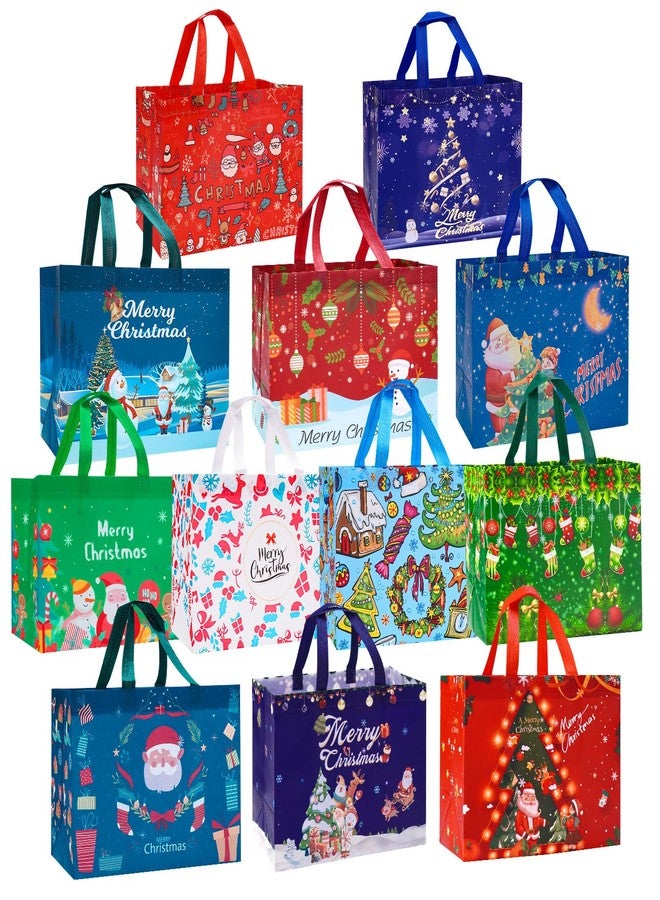 Heetobcos 12 Pack Christmas Gift Bags Large Reusable Tote Bags, Non-Wove Bags for New Year's Shopping, Christmas Surprise, Xmas Party Supplies,12.8"×9.8"×6.7" - Image 1