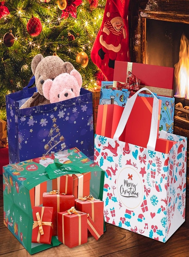 Heetobcos 12 Pack Christmas Gift Bags Large Reusable Tote Bags, Non-Wove Bags for New Year's Shopping, Christmas Surprise, Xmas Party Supplies,12.8"×9.8"×6.7" - Image 4