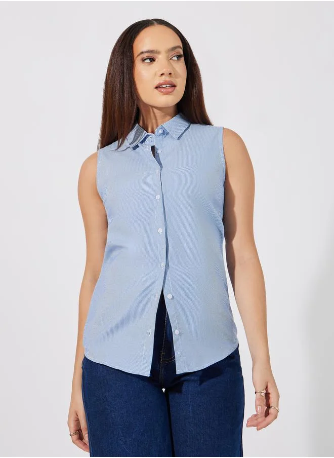 Styli Striped Sleeveless Buttoned Down Shirt