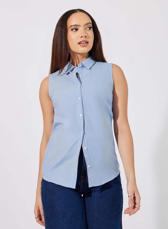 Styli Striped Sleeveless Buttoned Down Shirt - Image 1