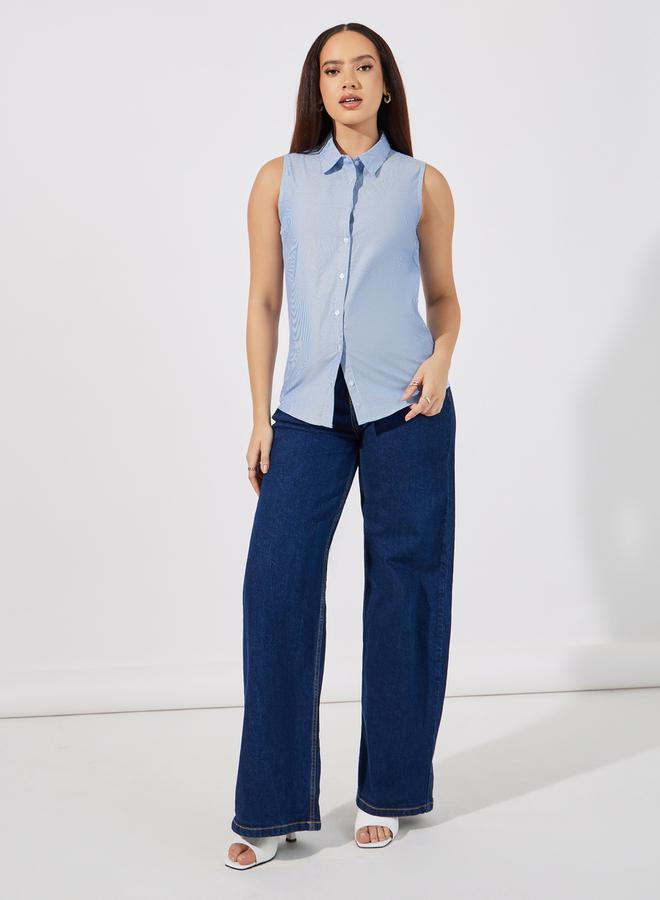 Styli Striped Sleeveless Buttoned Down Shirt - Image 2