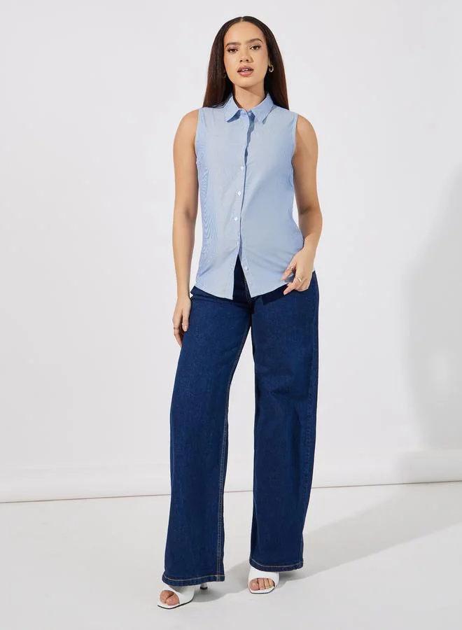 ستايلي قميص مخطط بدون أكمام بأزرار