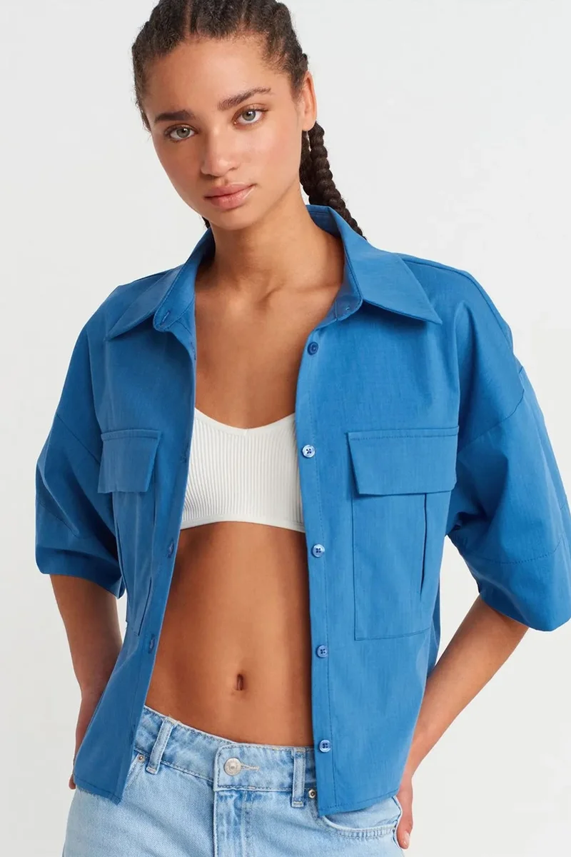 DILVIN Oversized Crop Crepe Overshirt
