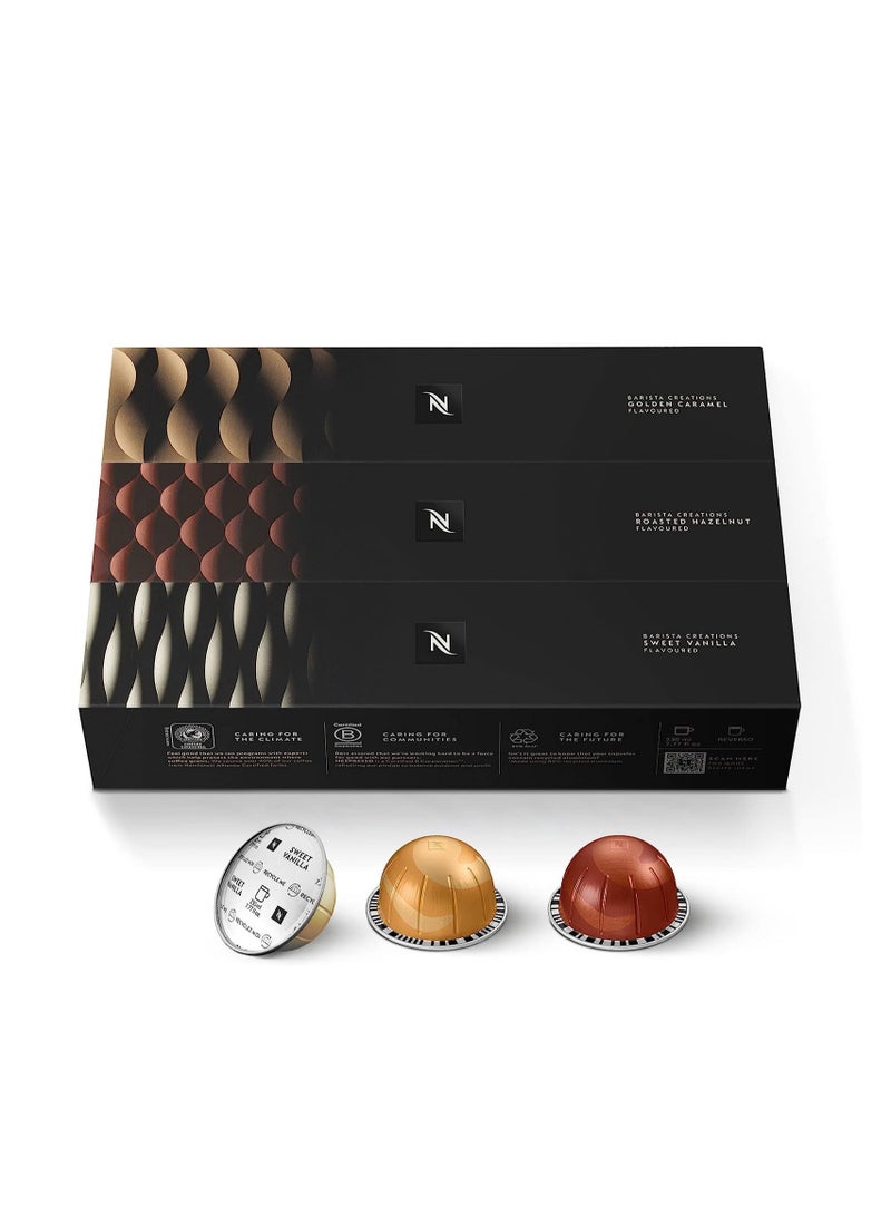 Nespresso Capsules VertuoLine Barista Flavored Pack Roasted Hazelnut Sweet Vanilla and Golden Caramel Mild Roast Coffee 30 Count - Image 1