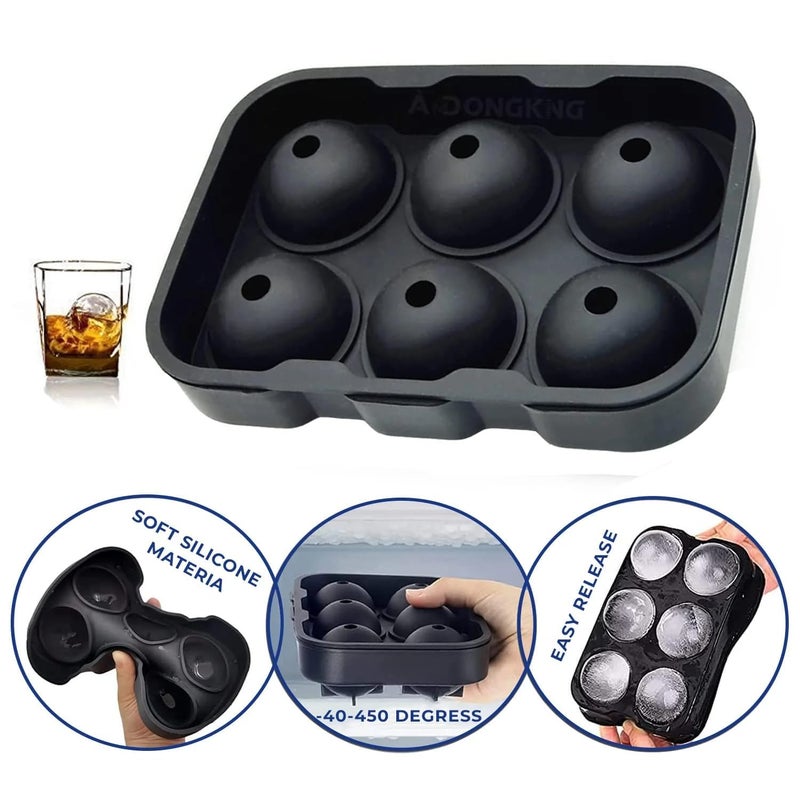 NUVEX Silicone 6Cavity Round Ice Ball Mold Tray with Lid Reusable Ice Cube Molds for Whiskey Cocktails Bourbon Mojitos Frozen Lemonade More Multicolor Pack of 2 - Image 4