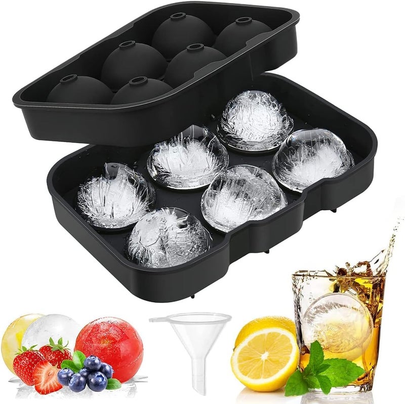 NUVEX Silicone 6Cavity Round Ice Ball Mold Tray with Lid Reusable Ice Cube Molds for Whiskey Cocktails Bourbon Mojitos Frozen Lemonade More Multicolor Pack of 2 - Image 1