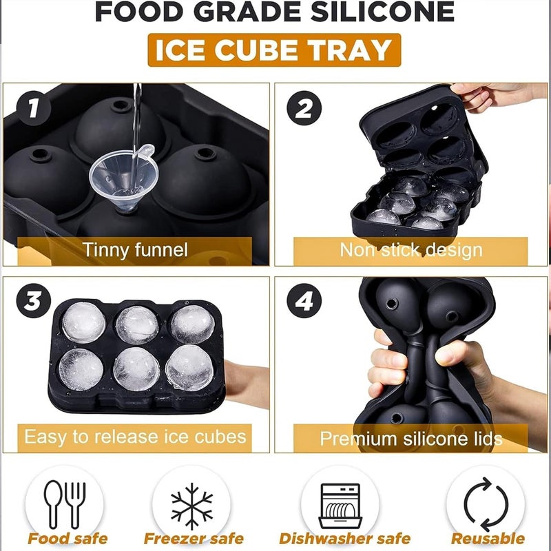 NUVEX Silicone 6Cavity Round Ice Ball Mold Tray with Lid Reusable Ice Cube Molds for Whiskey Cocktails Bourbon Mojitos Frozen Lemonade More Multicolor Pack of 2 - Image 5