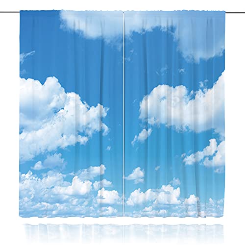 MESHELLY Cloud Curtains 42W X 63H Inch Rod Pocket Kids Curtains Baby Light Blue White Sky Bedroom Decor Boys Girls Nursery Playroom Curtains Natural Landscape Scenery Classroom Window Drapes 2 Panel - Image 2