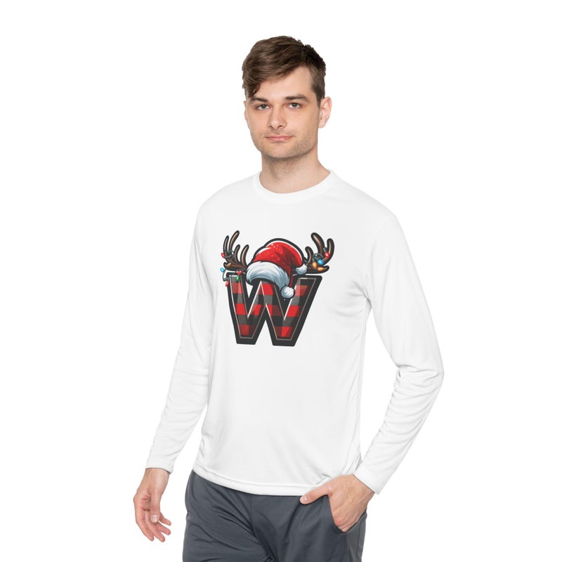 Christmas design with the first letter of name Merry Christmas Festive HolidayT-Shirt White Long Sleeve T Shirt W Birthday Hat (White, XX Large) Tee-68 (White, XX Large) - Image 2